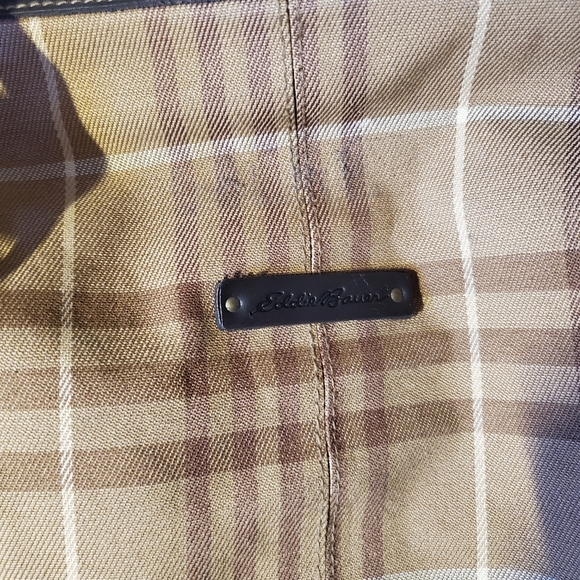 Eddie Bauer Brown Tan Plaid Double Handle Weekender Bag - Picture 3 of 11